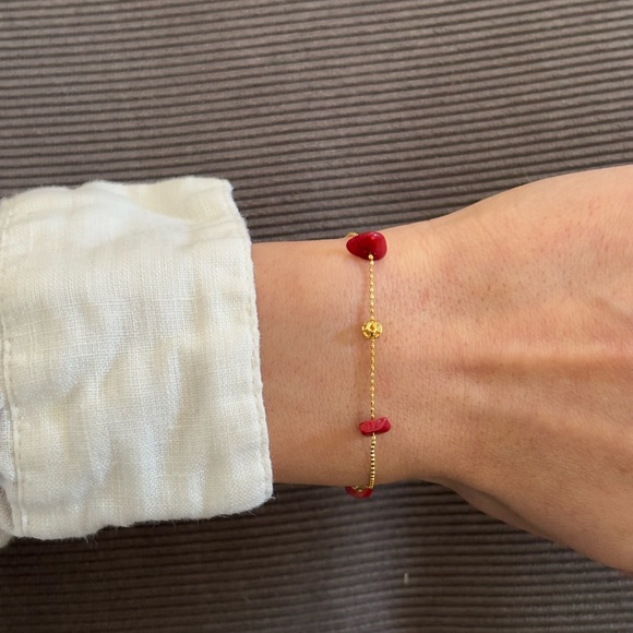 Jewelry - Gold Chain Bracelet with Red Bead Accents